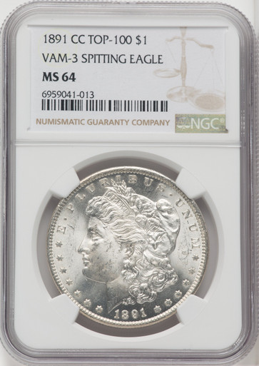 1891-CC $1 VAM-3 Spitting Eagle Morgan Dollar NGC MS64 - LCR Coin