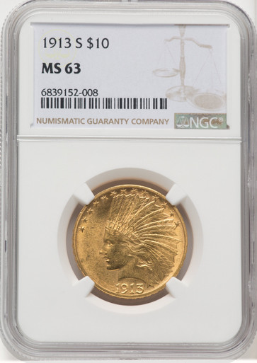 1913-S $10 Indian Eagle NGC MS63. Third Image