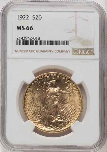 1922 $20 Saint-Gaudens Double Eagle NGC MS66 (771813006). Third Image