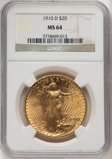 1910-D $20 Saint-Gaudens Double Eagle NGC MS64 (505886013) - LCR Coin