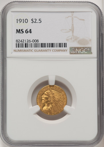 1910 $2.50 Indian Quarter Eagle NGC MS64 (520223018). Third Image