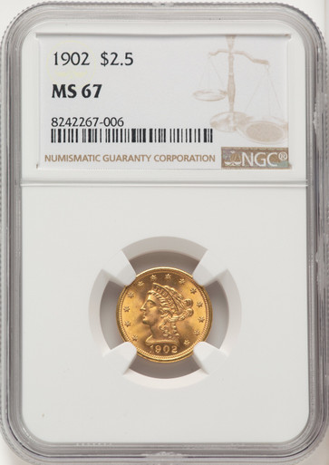 1902 $2.50 Liberty Quarter Eagle NGC MS67. Third Image