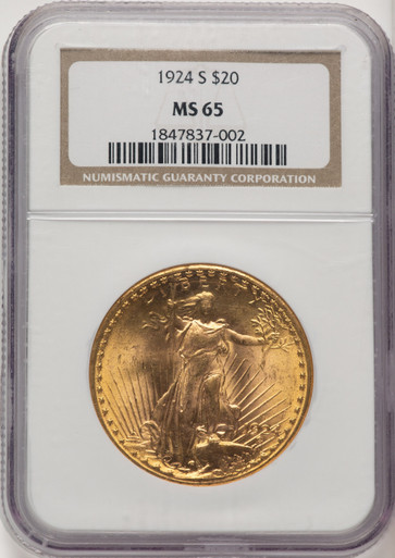 1924-S $20 Saint-Gaudens Double Eagle NGC MS65. Third image.