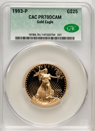 [世界に１枚だけ！]20thゴールドレアPSAセット 1993-P $25 Half-Ounce Gold Eagle CACG PR70 - LCR Coin