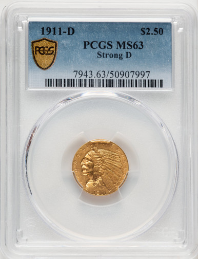 1911-D $2.50 Indian Quarter Eagle PCGS MS63 (774721017). Third Image
