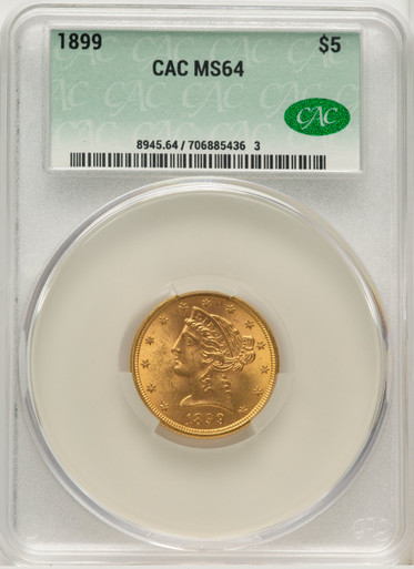 1899 $5 Liberty Half Eagle CACG MS64 - LCR Coin
