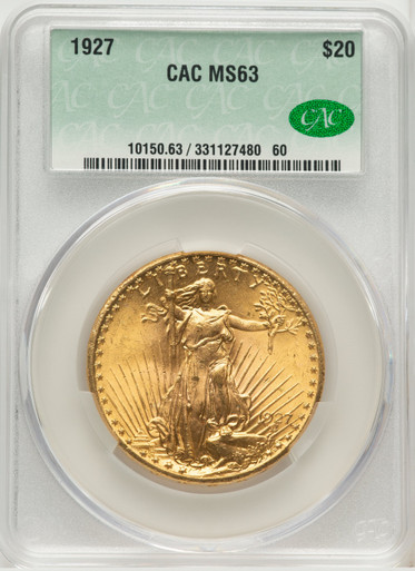 1927 $20 Saint-Gaudens Double Eagle CACG MS63. Third Image