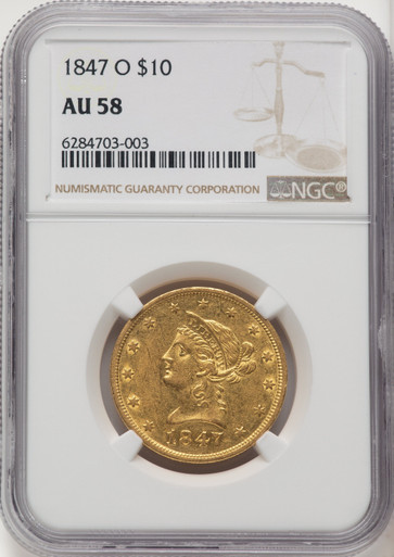 1847-O $10 Brown Label Liberty Eagle NGC AU58. Third Image