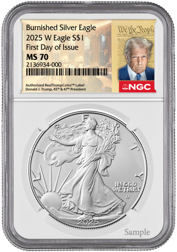 洋書 Valuation 2025 W Burnished Silver Eagle FDI NGC MS70 Trump Label | LCR