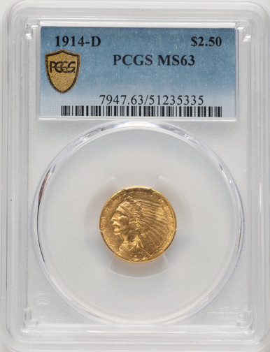 1914-D $2.50 Indian Quarter Eagle PCGS MS63 (777575026). Third Image