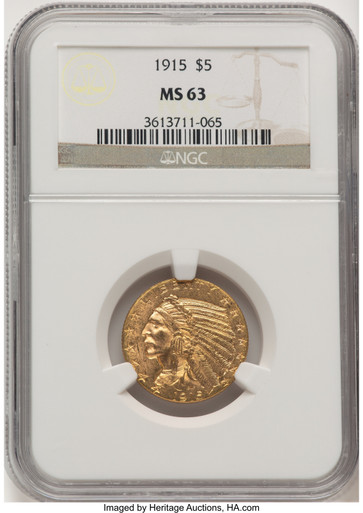 1915 $5 Indian Half Eagle NGC MS63 (777795020). Third Image
