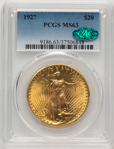 1927 $20 CAC Saint-Gaudens Double Eagle PCGS MS63 (778032010). Third Image