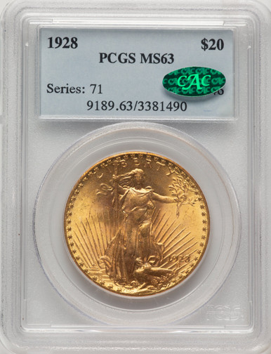 1928 $20 CAC Saint-Gaudens Double Eagle PCGS MS63 (778032013). Third Image