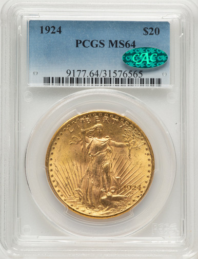 1924 $20 Saint CAC Saint-Gaudens Double Eagle PCGS MS64 (778032039). Third Image