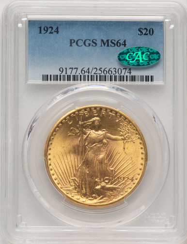 1924 $20 Saint CAC Saint-Gaudens Double Eagle PCGS MS64 (778032040). Third Image