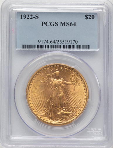 1922-S $20 Saint-Gaudens Double Eagle PCGS MS64 (777551001). Third image.