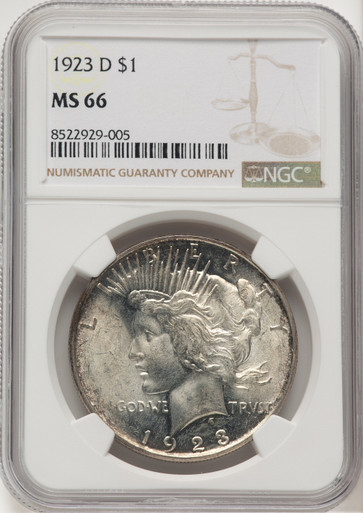1923-D Peace Dollar NGC MS66. Third image.