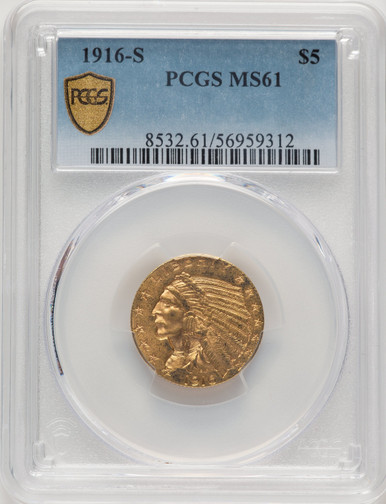 1916-S $5 Indian Half Eagle PCGS MS61. Third Image
