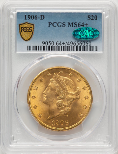 1906-D $20 CAC Liberty Double Eagle PCGS MS64+. Fourth image.