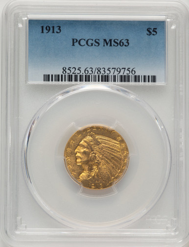 1913 $5 Indian Half Eagle PCGS MS63 (778449023). Third image.