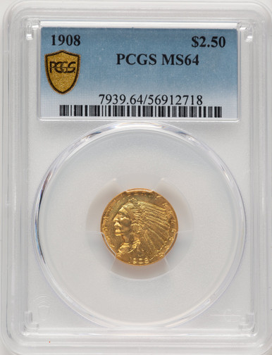 1908 $2.50 Indian Quarter Eagle PCGS MS64 (507384036). Third Image