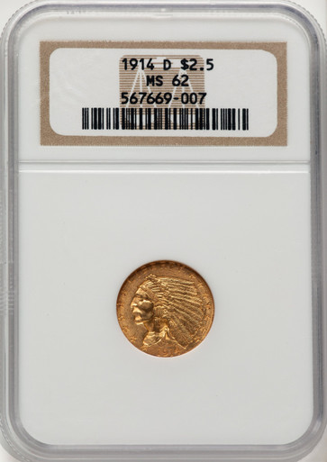 1914-D $2.50 Indian Quarter Eagle NGC MS62 (778449016). Third Image
