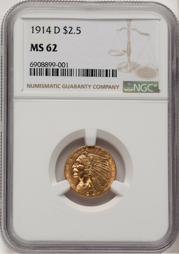 1914-D $2.50 Indian Quarter Eagle NGC MS62 (778449014). Third Image
