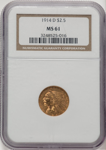 1914-D Indian Quarter Eagle NGC MS61. Third Image