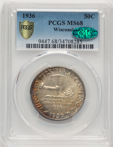 1936 50C Wisconsin CAC Commemorative Silver PCGS MS68 - LCR Coin