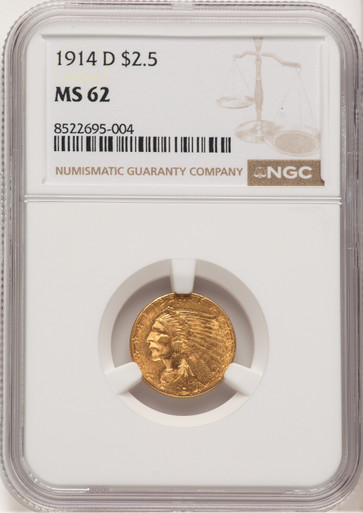 1914-D $2.50 Indian Quarter Eagle NGC MS62 (776733001). Third Image