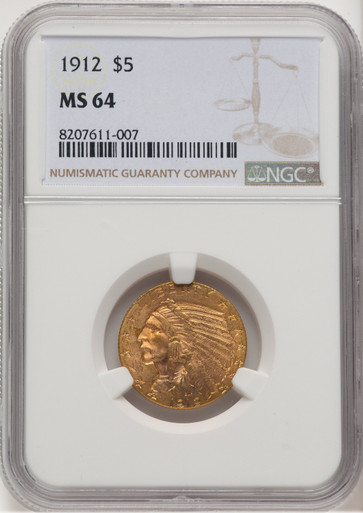 1912 $5 Brown Label Indian Half Eagle NGC MS64. Third Image