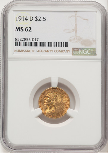 1914-D $2.50 Indian Quarter Eagle NGC MS62 (777102004). Third Image