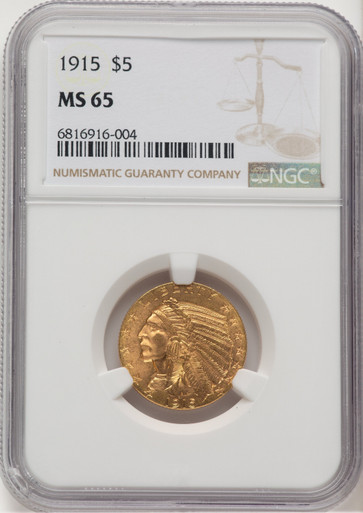 1915 $5 Indian Half Eagle NGC MS65 (776662004). Third Image