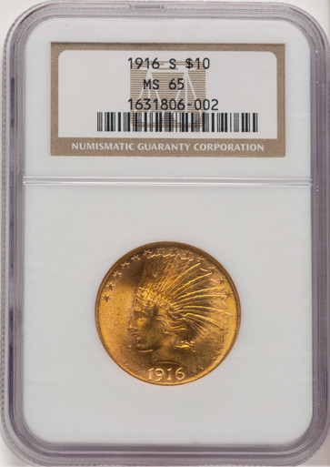 1916-S $10 Indian Eagle NGC MS65 (778254001). Third Image