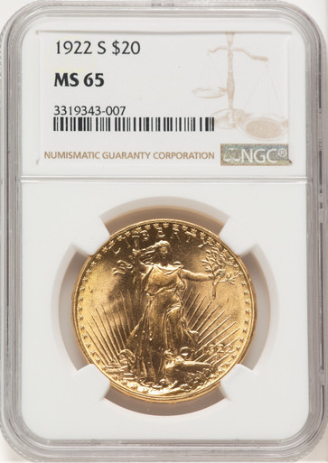 1922-S $20 Saint-Gaudens Double Eagle NGC MS65 (778256029). Third Image