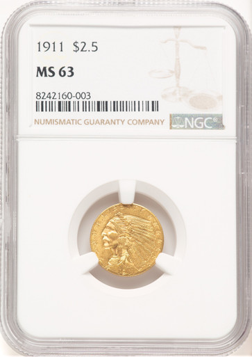 1911 $2.50 Indian Quarter Eagle NGC MS63 (520381046). Third Image