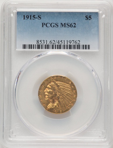 1915-S $5 Indian Half Eagle PCGS MS62 (778436003). Third Image