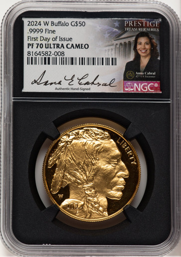 2024-W Proof Gold Buffalo 1 oz FDI Anna Cabral Prestige Treasurer