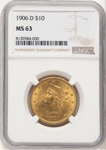 1906-D $10 Liberty Eagle NGC MS63. Third Image