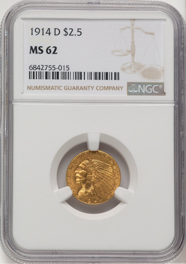 1914-D $2.50 Indian Quarter Eagle NGC MS62 (764971004). Third Image