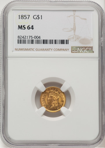 1857 G$1 Gold Dollar NGC MS64. Third Image