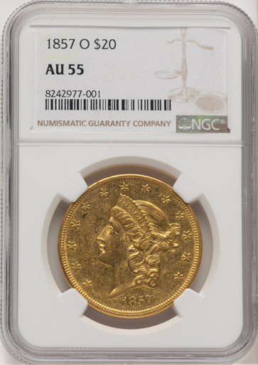 1857-O $20 Liberty Double Eagle NGC AU55. Third Image