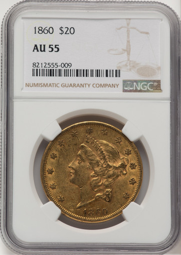 1860 $20 Liberty Double Eagle NGC AU55. Third Image