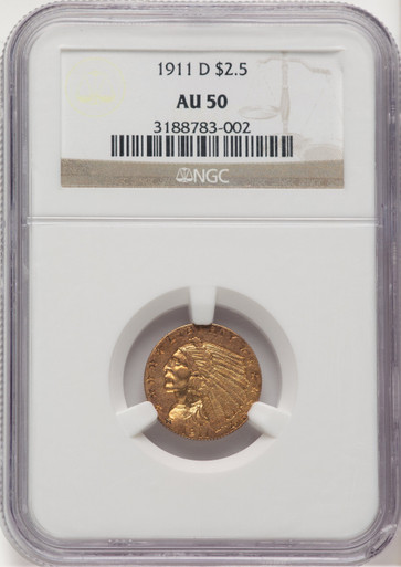 1911-D $2.50 Indian Quarter Eagle NGC AU50. Third Image