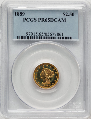 1889 $2.50 Proof Liberty Quarter Eagle PCGS PR65. Third Image