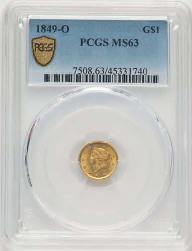 1849-O G$1 Open Wreath Gold Dollar PCGS MS63 (778256032). Third Image