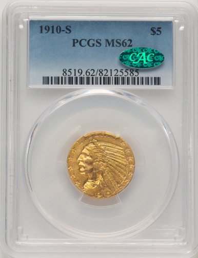 1910-S $5 CAC Indian Half Eagle PCGS MS62. Third Image