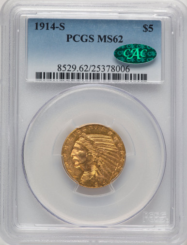 1914-S $5 CAC Indian Half Eagle PCGS MS62. Third Image