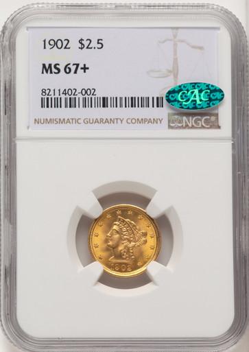 1902 $2.50 CAC Liberty Quarter Eagle NGC MS67+. Third Image