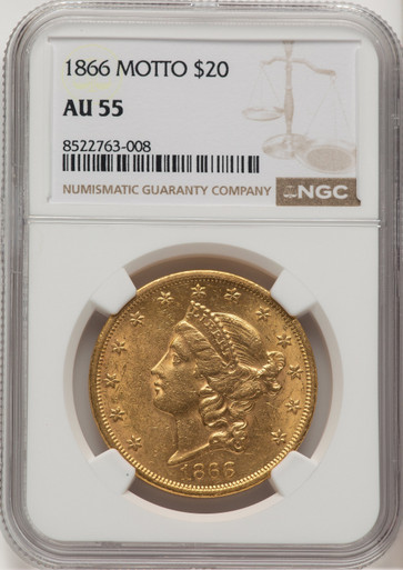 1866 $20 Liberty Double Eagle NGC AU55 (774742056). Third Image